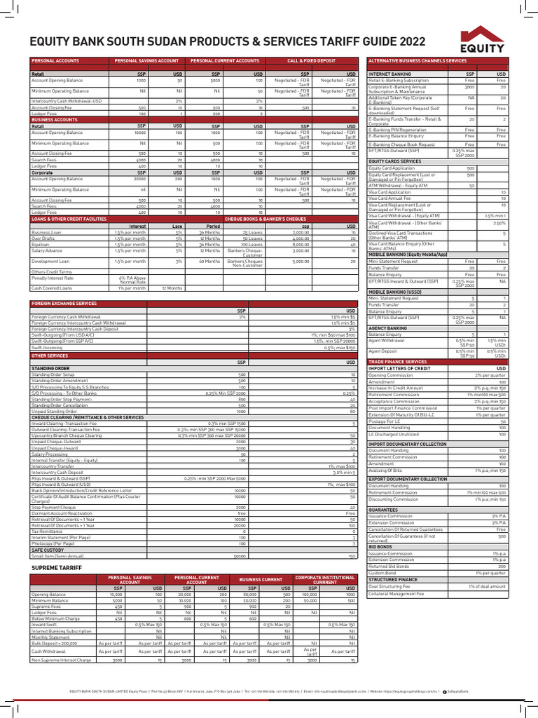 Equity Bank South Sudan Tariff Guide | PDF | Banks | Cheque