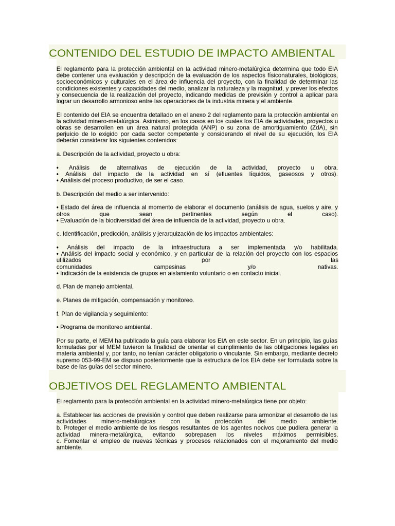 Contenido Del Estudio de Impacto Ambiental | PDF