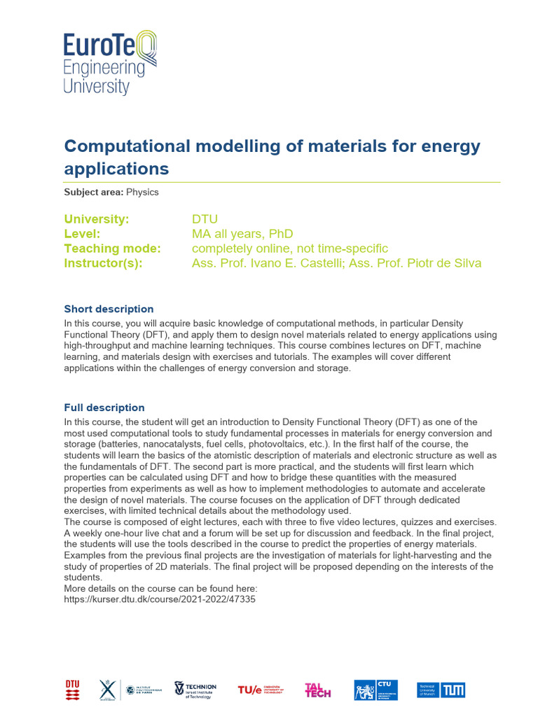 Computational Modelling of Materials For Energy Applications | PDF ...