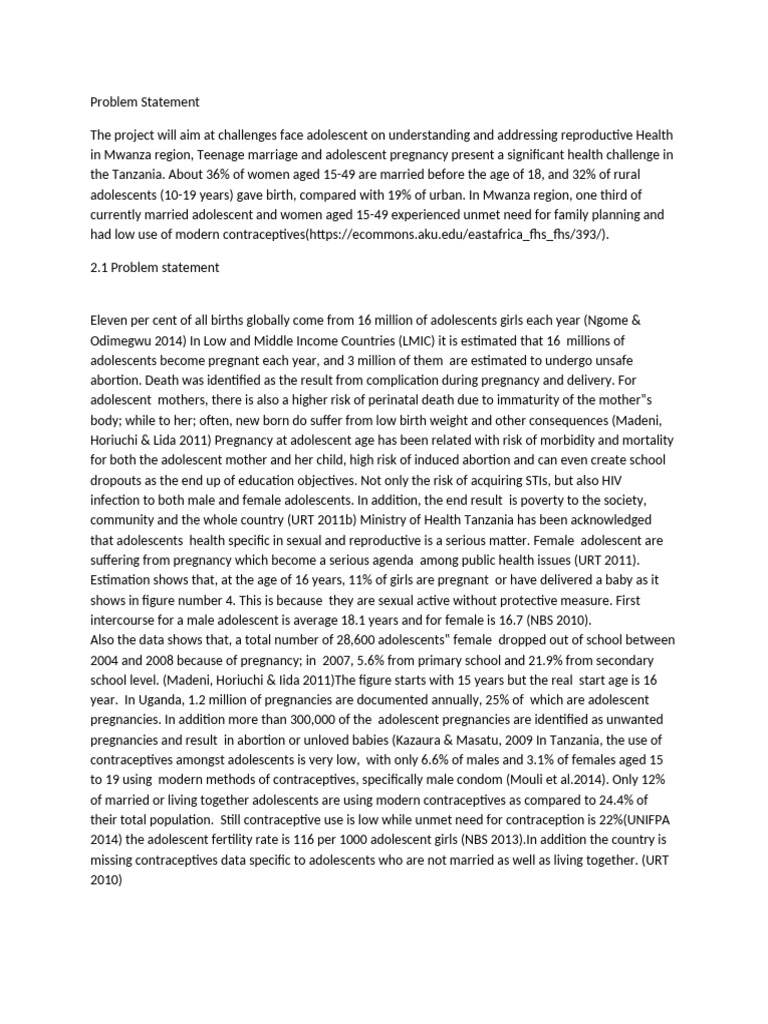 Problem Statement Adolescent Project | PDF