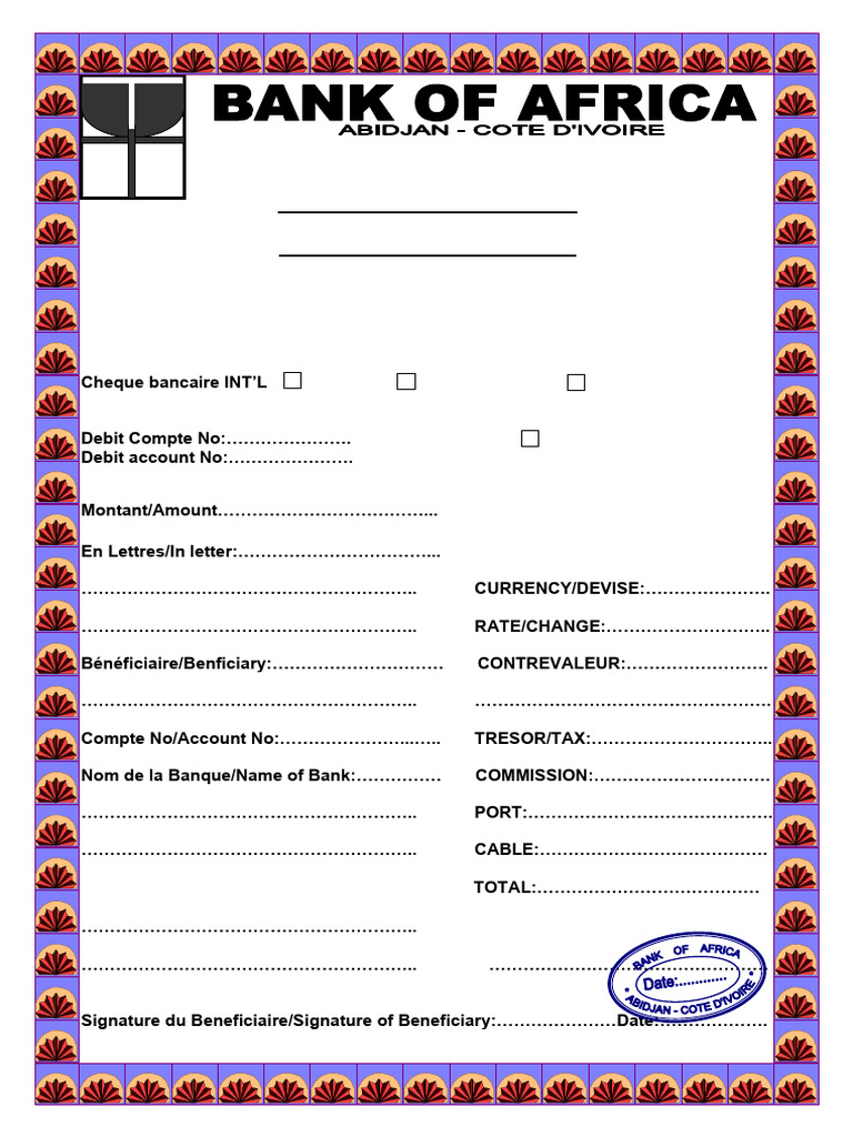 Formulaire Bank of Africa. | PDF