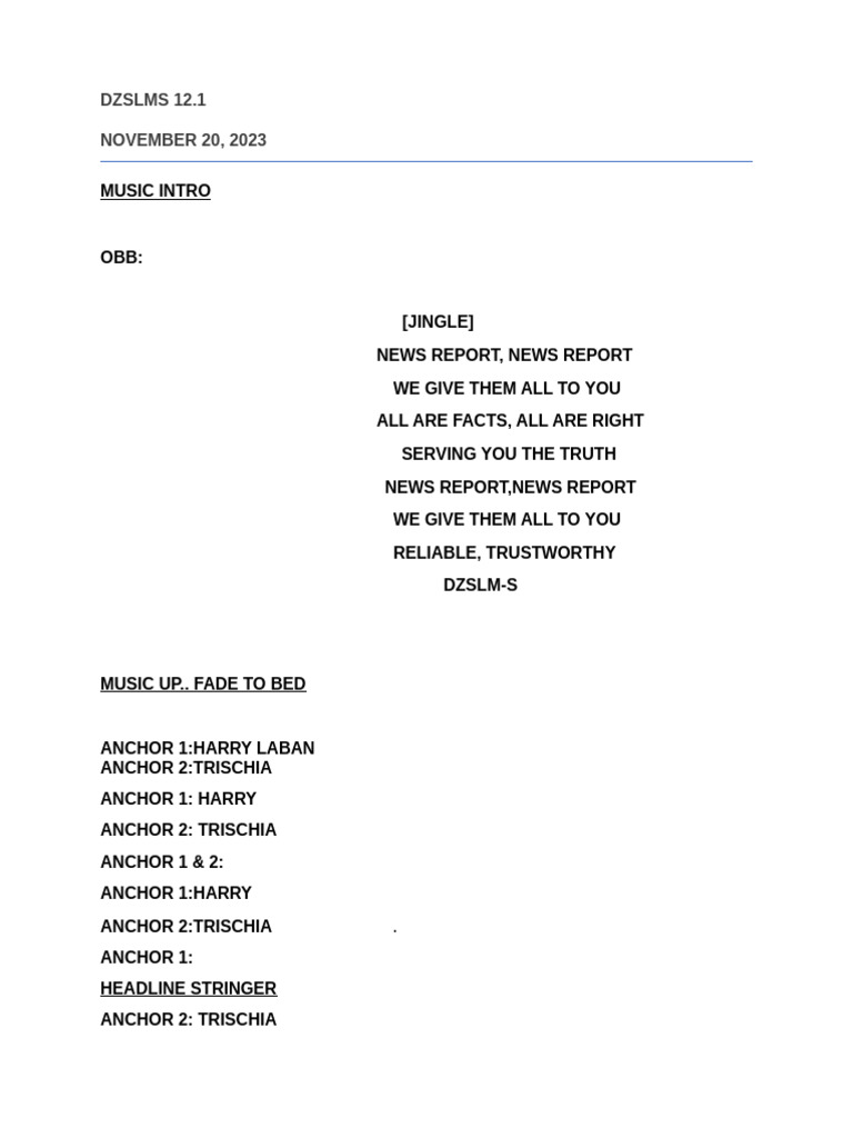 Radio-Script Fornews Reporter and Others | PDF