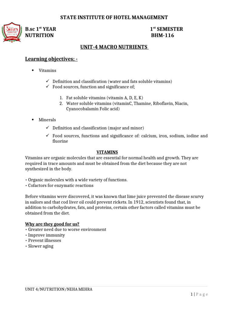 Unit 4 Macro Nutrients Pdf