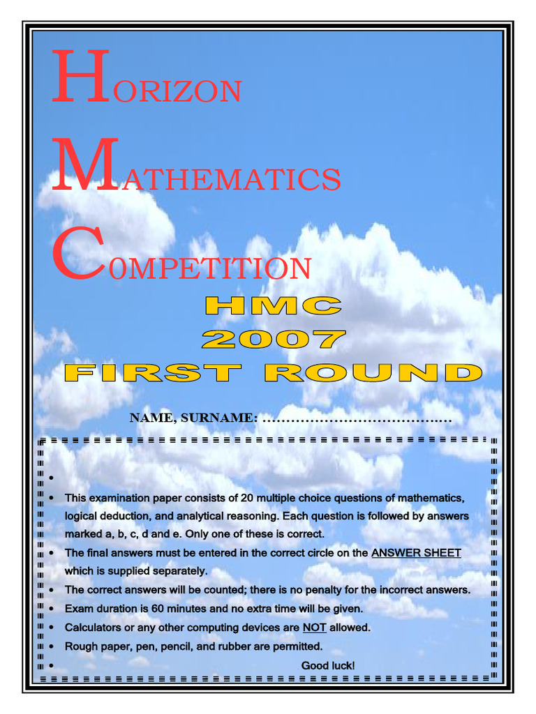 Horizon Mathematics Competition Exam | PDF | Mathematics