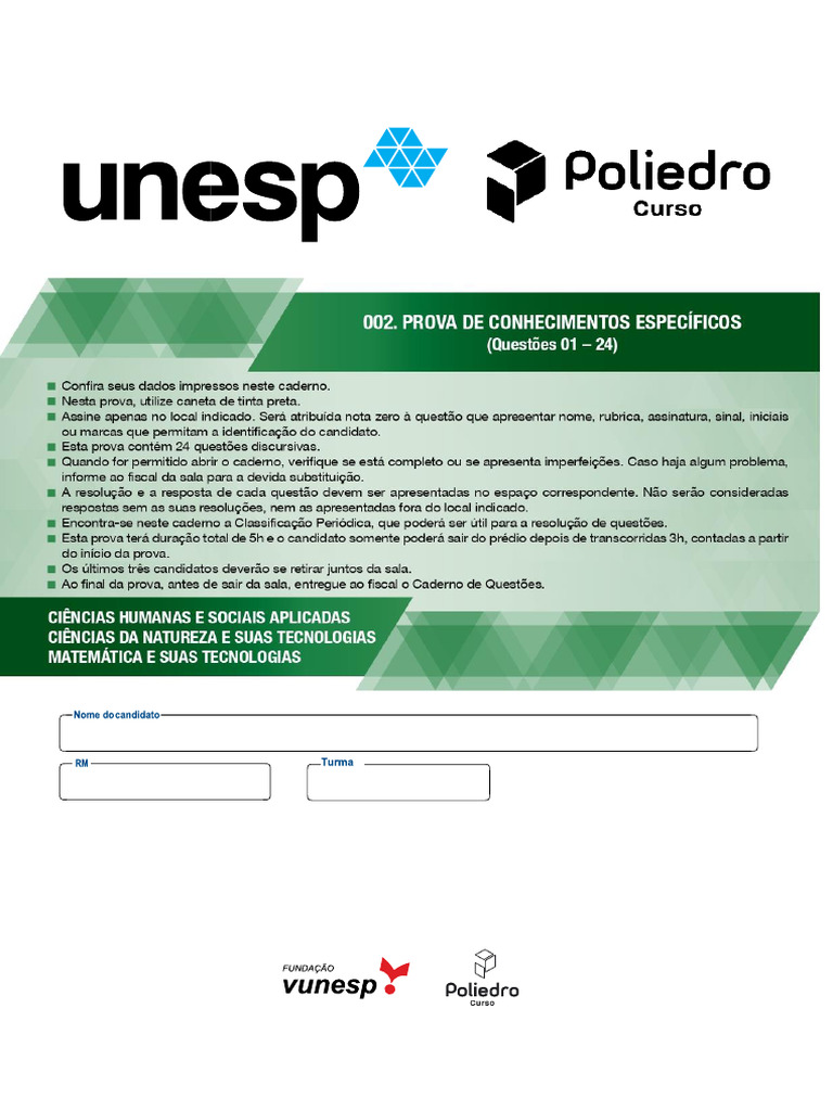 REVISADA - Unesp - 2024 - Fase 2 Dia 1 | PDF