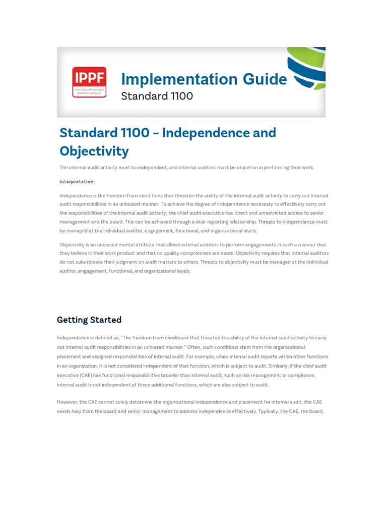 Iia Ig Standard 1100 Independence and Objectivity | PDF