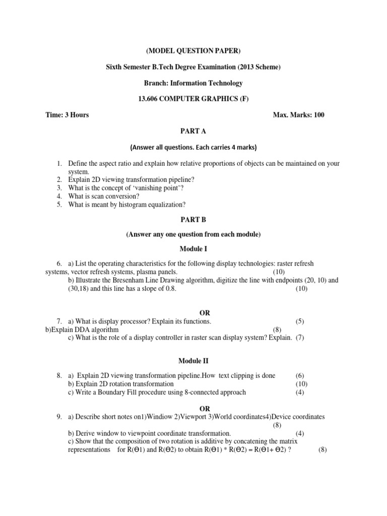 Btech Cse It Computer Graphics 20161460440479 | PDF | 2 D Computer ...