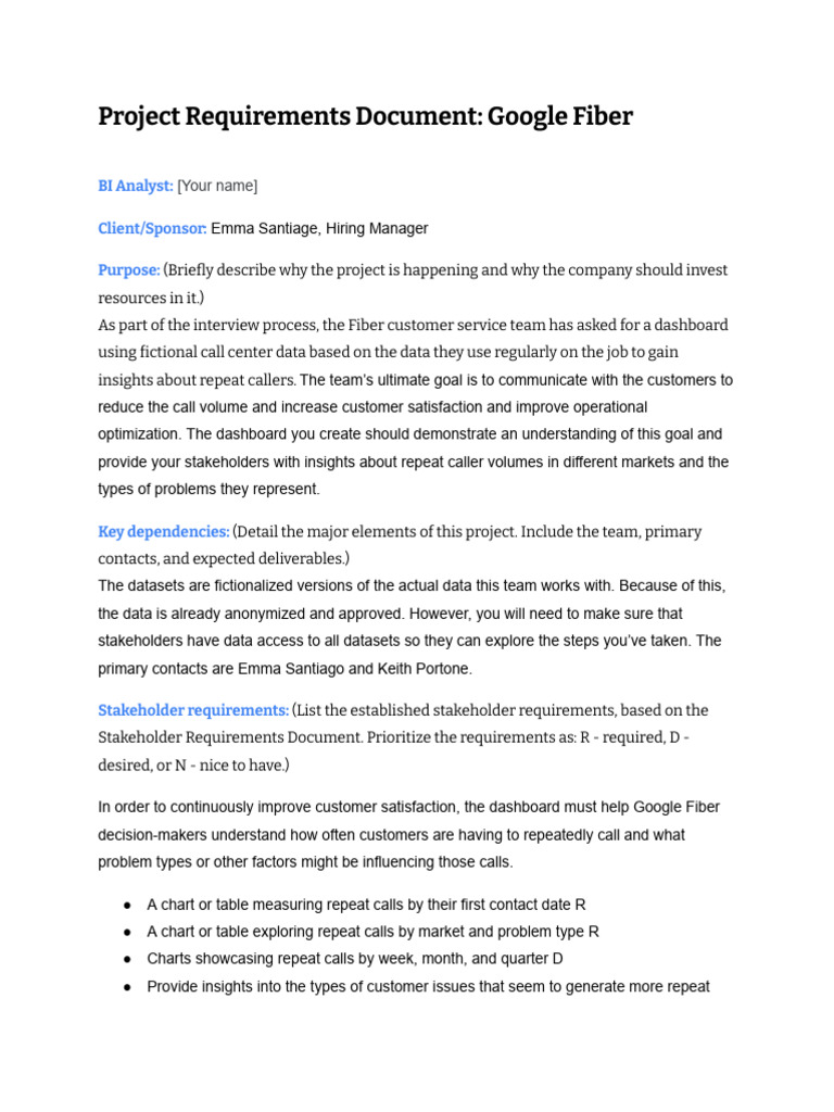 Google Fiber Dashboard Project Requirements | PDF | Performance ...