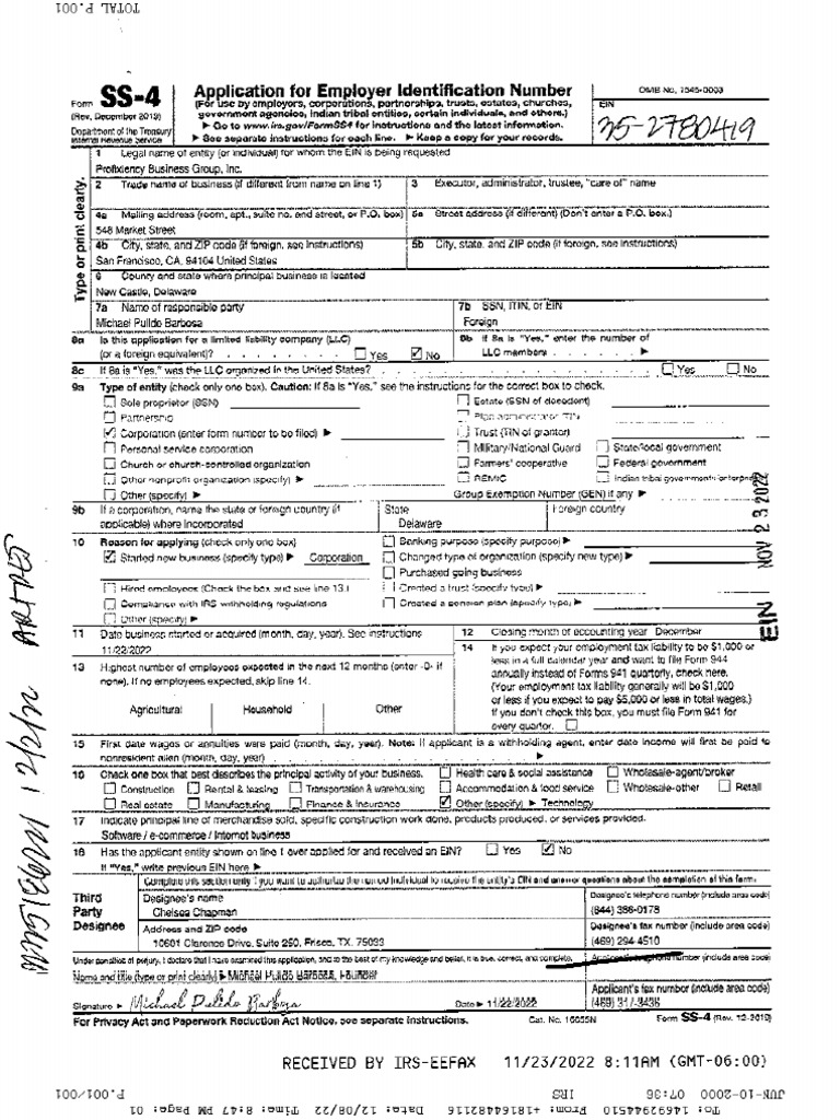 Approved SS-4 | PDF