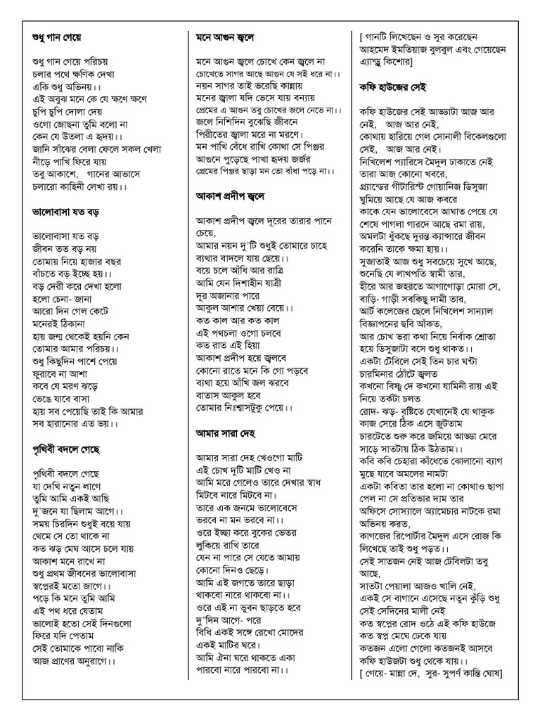 Bangla Adhunik Song Lyrics Prepared By Kishore Noor Pdf