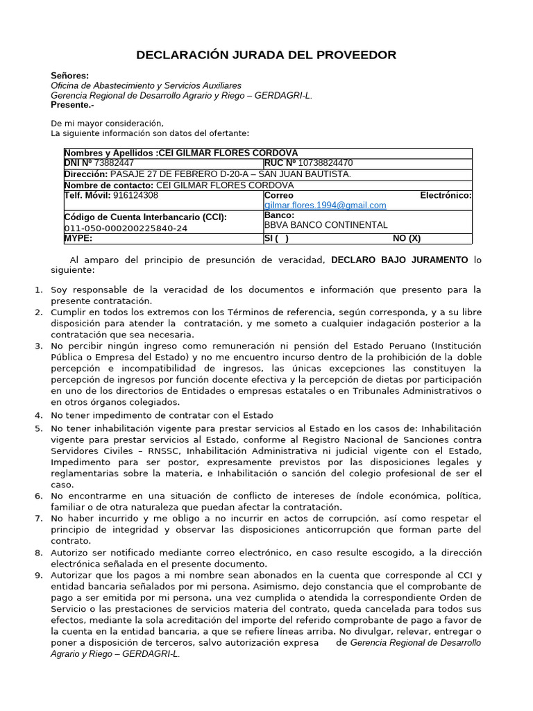 Declaracion Jurada 2024 | PDF