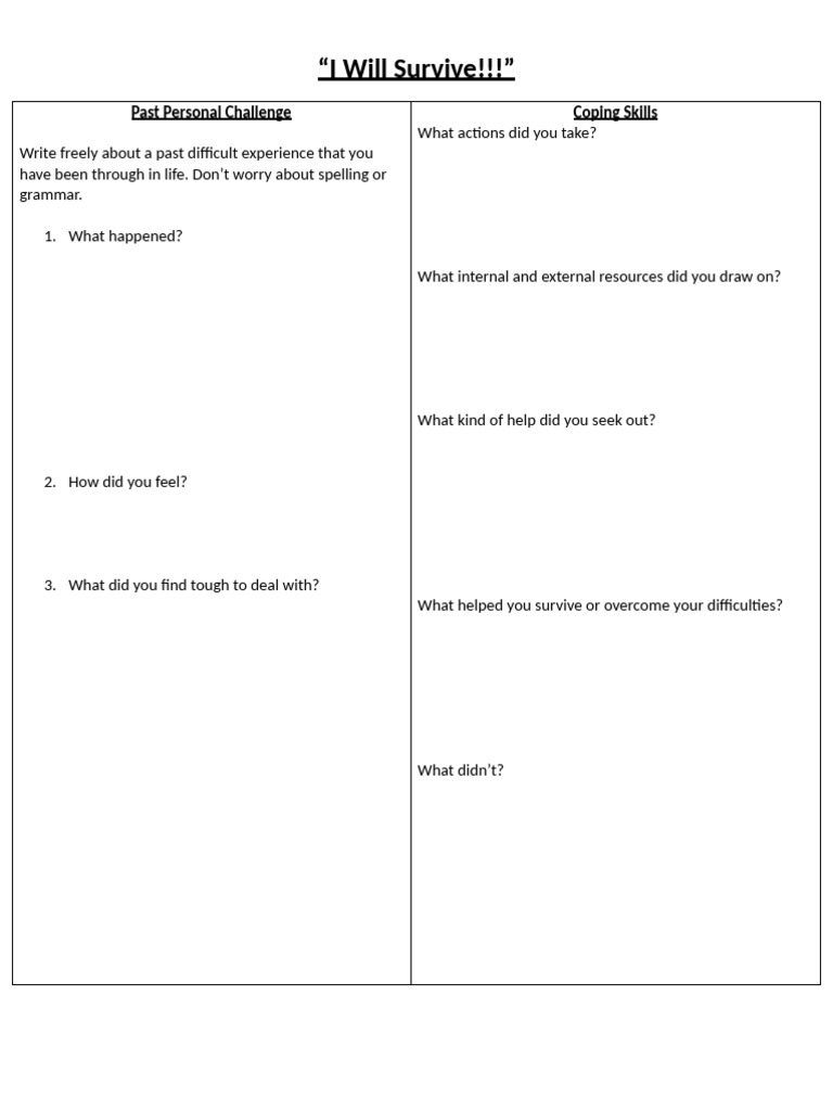 I Will Survive! - Trauma Worksheet | PDF