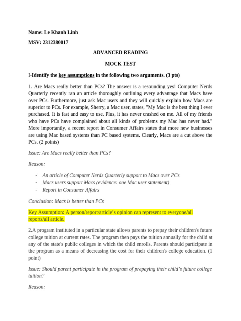 Mock Test Advanced Reading | PDF