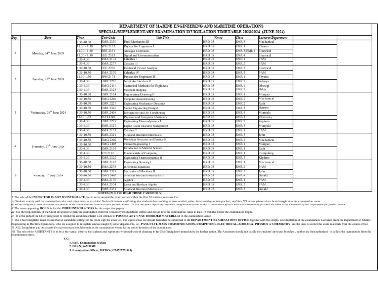 2024 Marine Engineering Exam Schedule | PDF | Physical Sciences