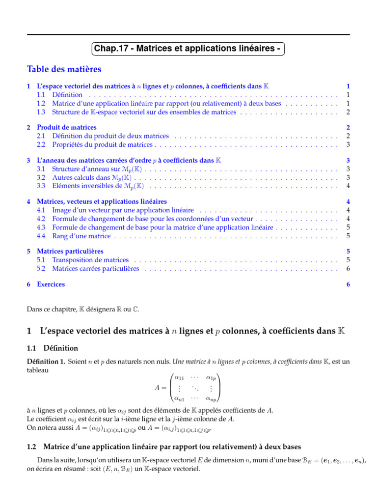 Chap17 - Matrices Algèbre | PDF