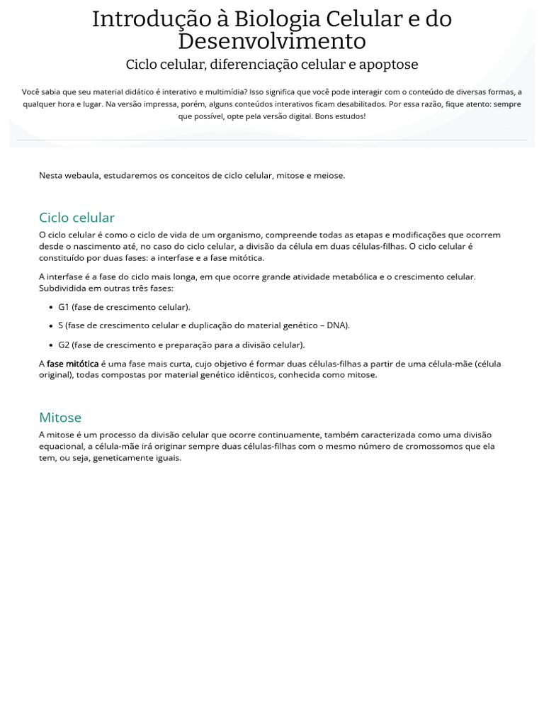 Ciclo Celular, Diferenciação Celular e Apoptose | PDF