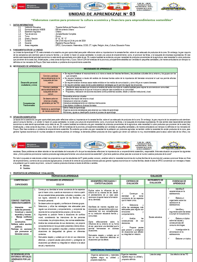 Unidad de Aprendizaje N 3 | PDF | Evaluación | Aprendizaje