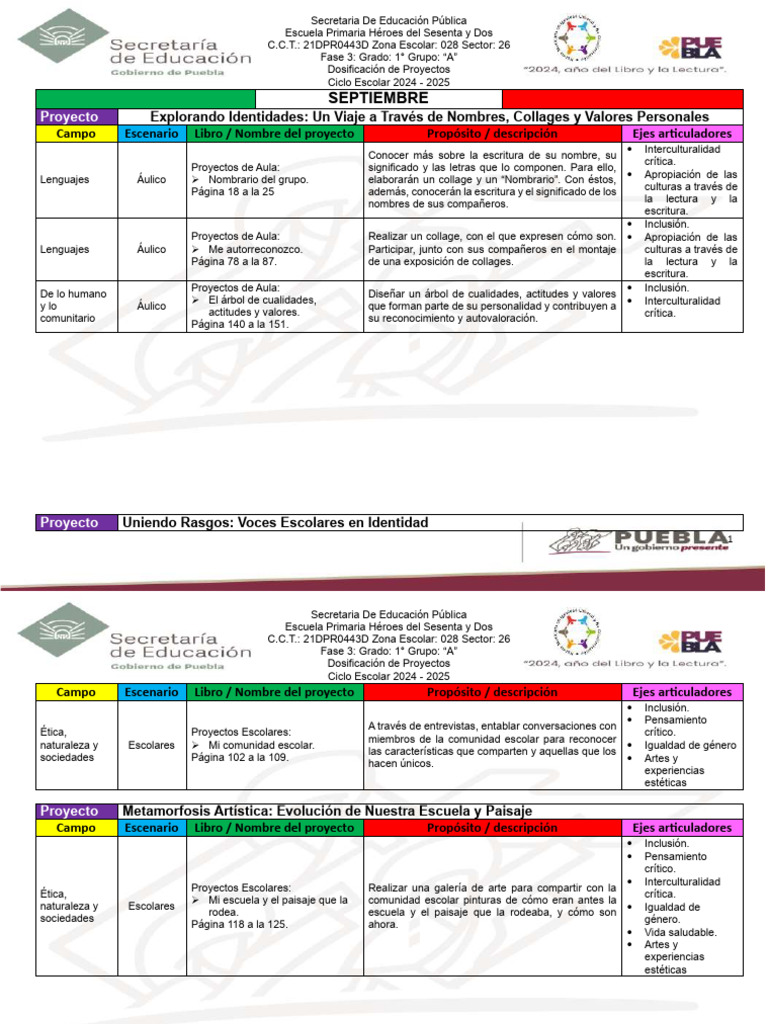 1er Grado Dosificación De Proyectos 2024 2025 Pdf
