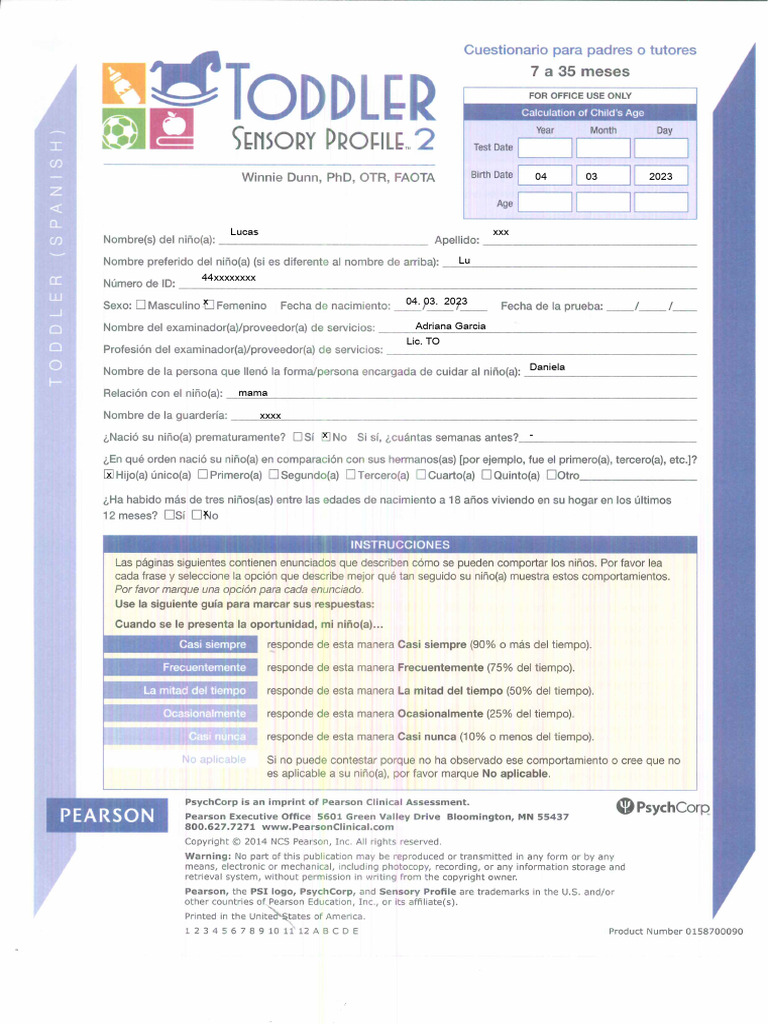 Toddler Sensory Profile Questionnaire | PDF