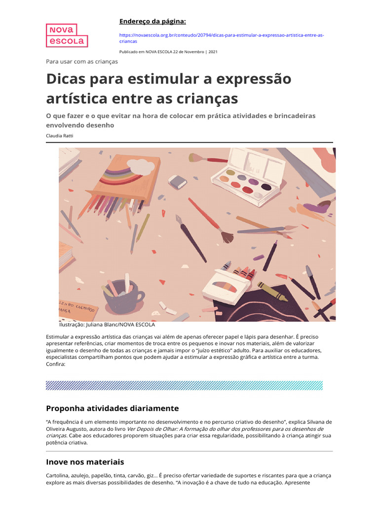 Dicas para Estimular A Expressao Artistica Entre As Criancas | PDF