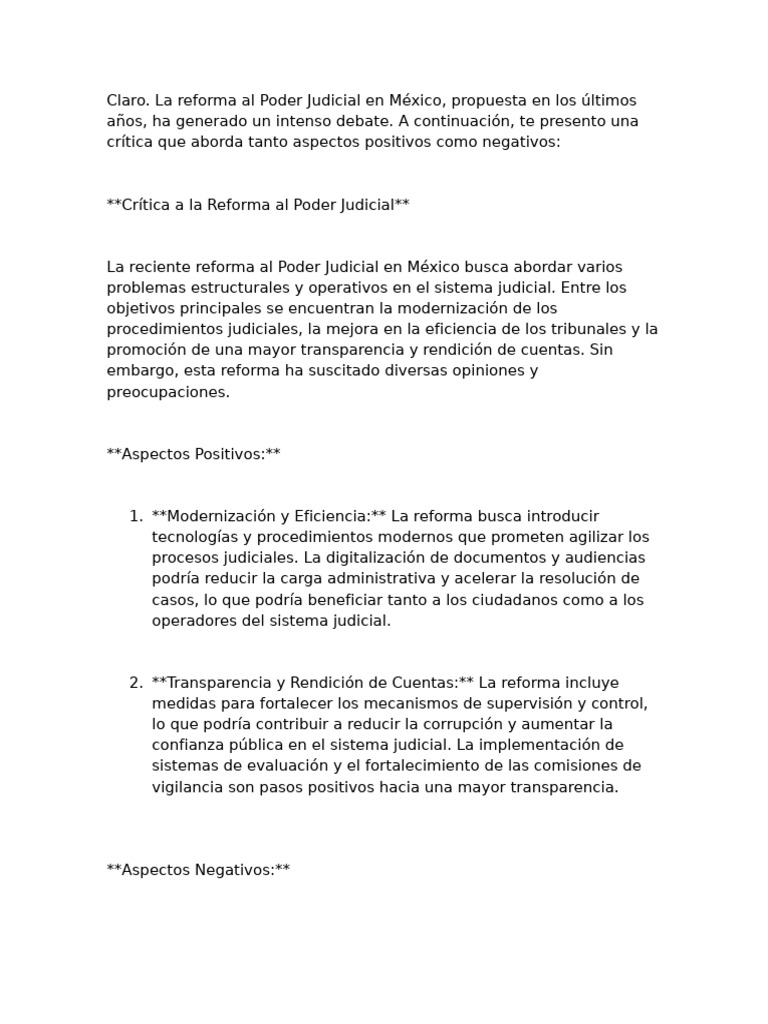 Critica Al La Reforma Del Poder Judicial | PDF | Responsabilidad | Derecho