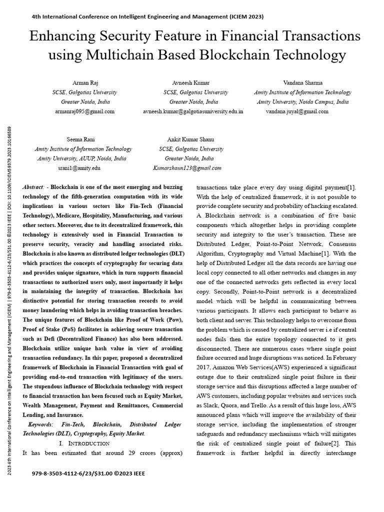 Enhancing Security Feature in Financial Transactions Using Multichain ...