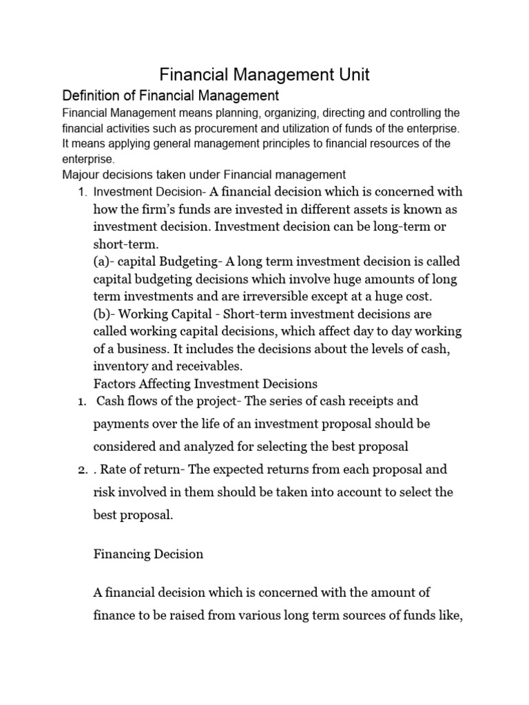 Financial Management Unit1 | PDF