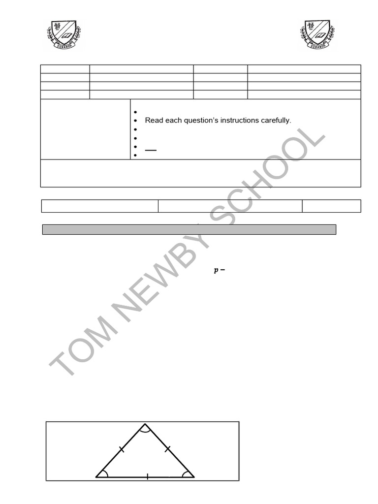 Grade 7 Maths Term 4 Exam 2022 | PDF | Area | Triangle