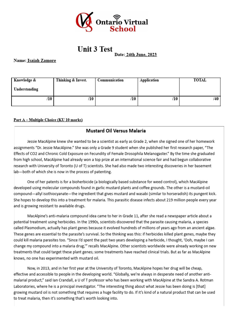 Unit 3 Test | PDF