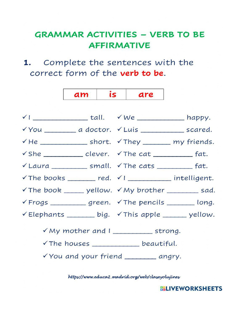 to be, affirmative worksheet | PDF