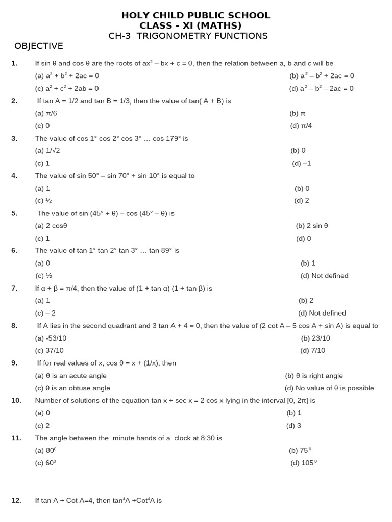 CH-3 Trigonometry 2023-24 | PDF | Elementary Mathematics | Elementary ...