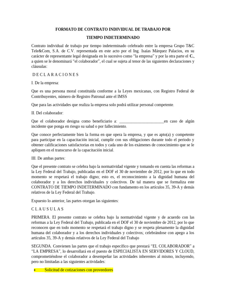 contrato machote | PDF