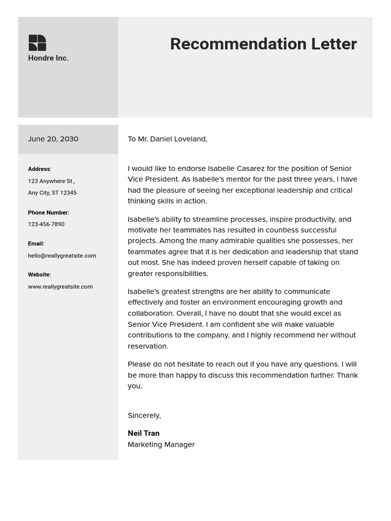 Rec Letter Template PDF
