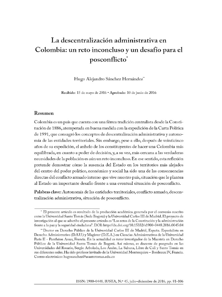 Vista de La Descentralización Administrativa en Colombia - Un Reto ...