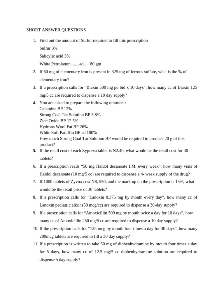 Pharmacy Prescription Calculations Guide | PDF | Litre | Dose ...