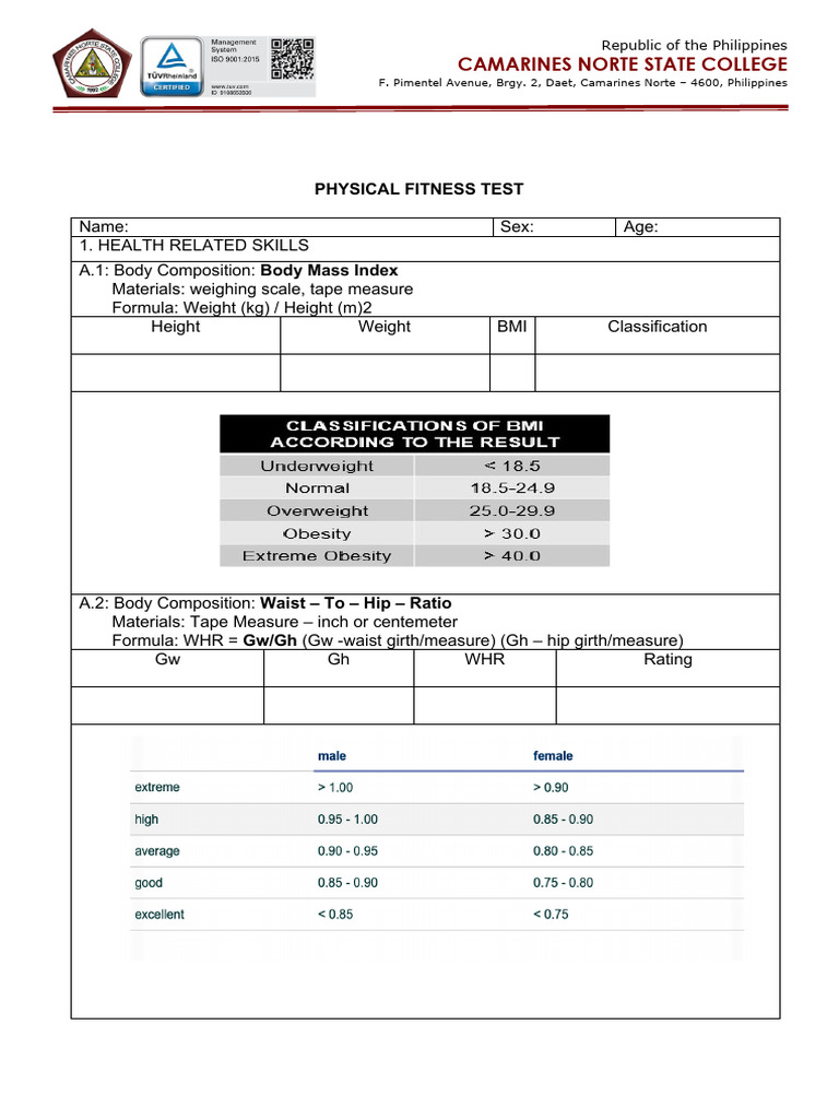 PHYSICAL FITNESS TEST Health Related Skills | PDF