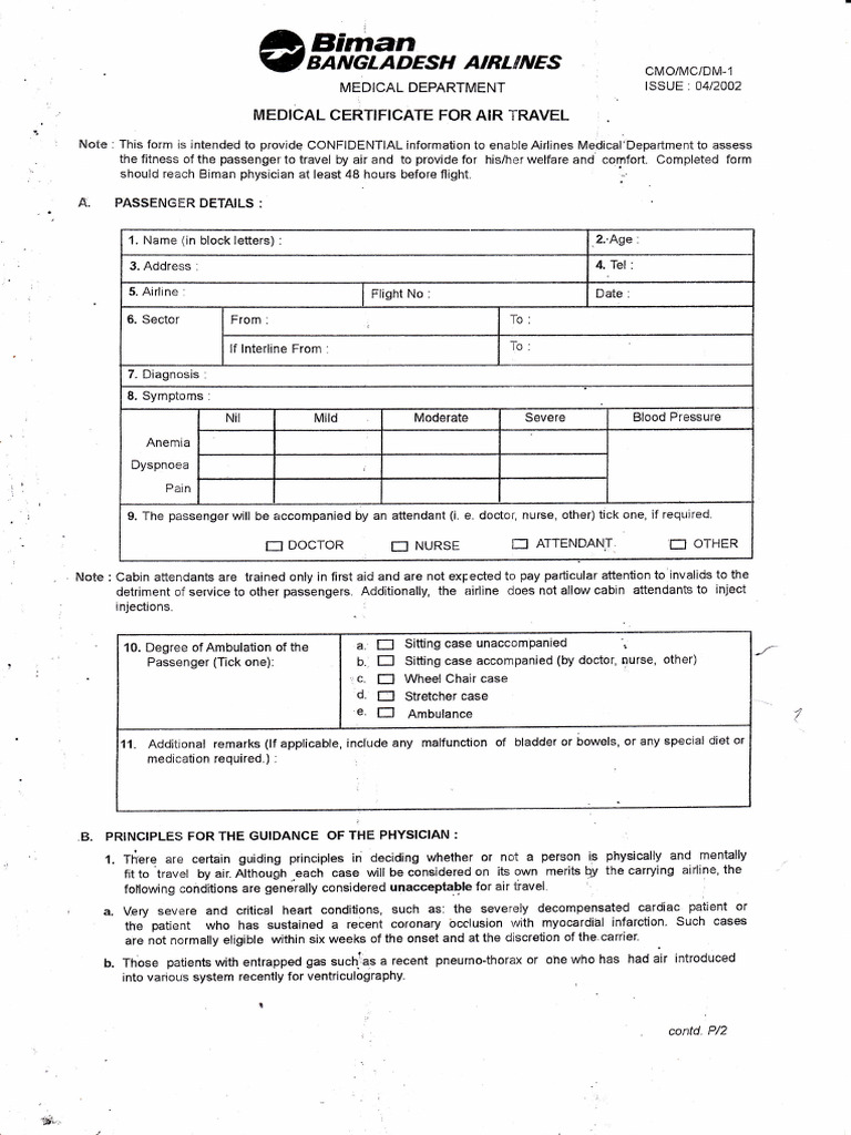 Medical Certificate Air Travel 24 Jan 24 | PDF