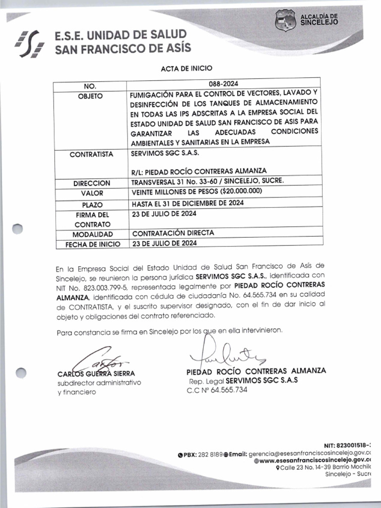 Acta de Inicio 088-2024 Fumigacion | PDF