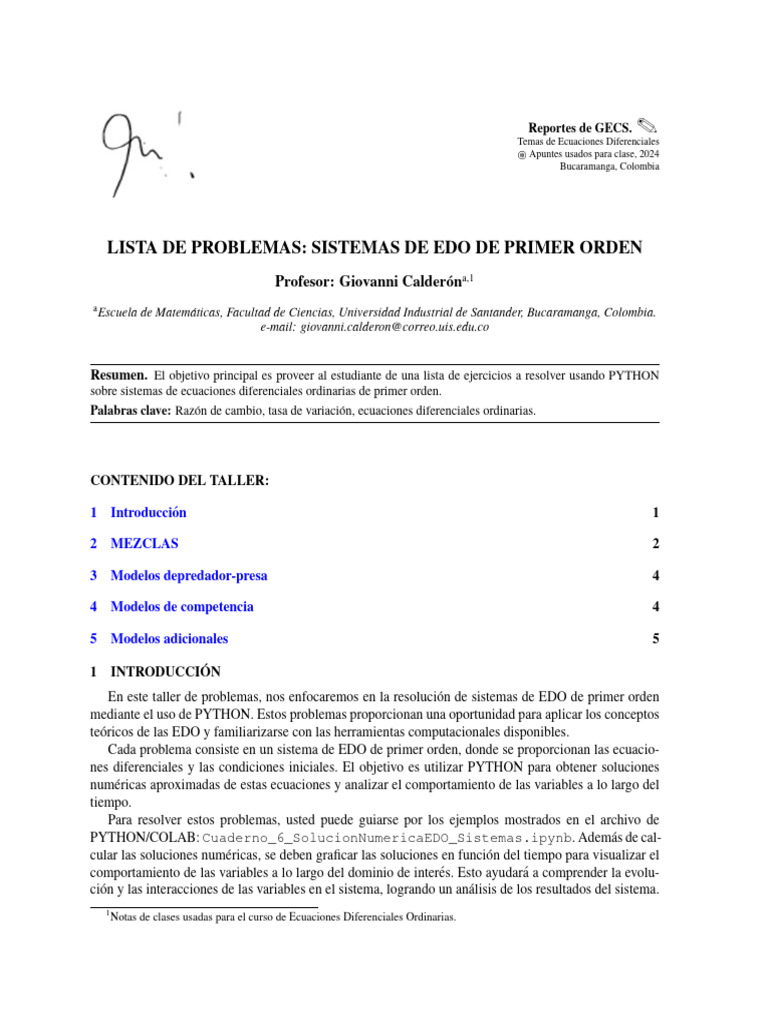 Gecalder Taller1B EDO ModeladoSistemas1erOrden PYTHON | PDF