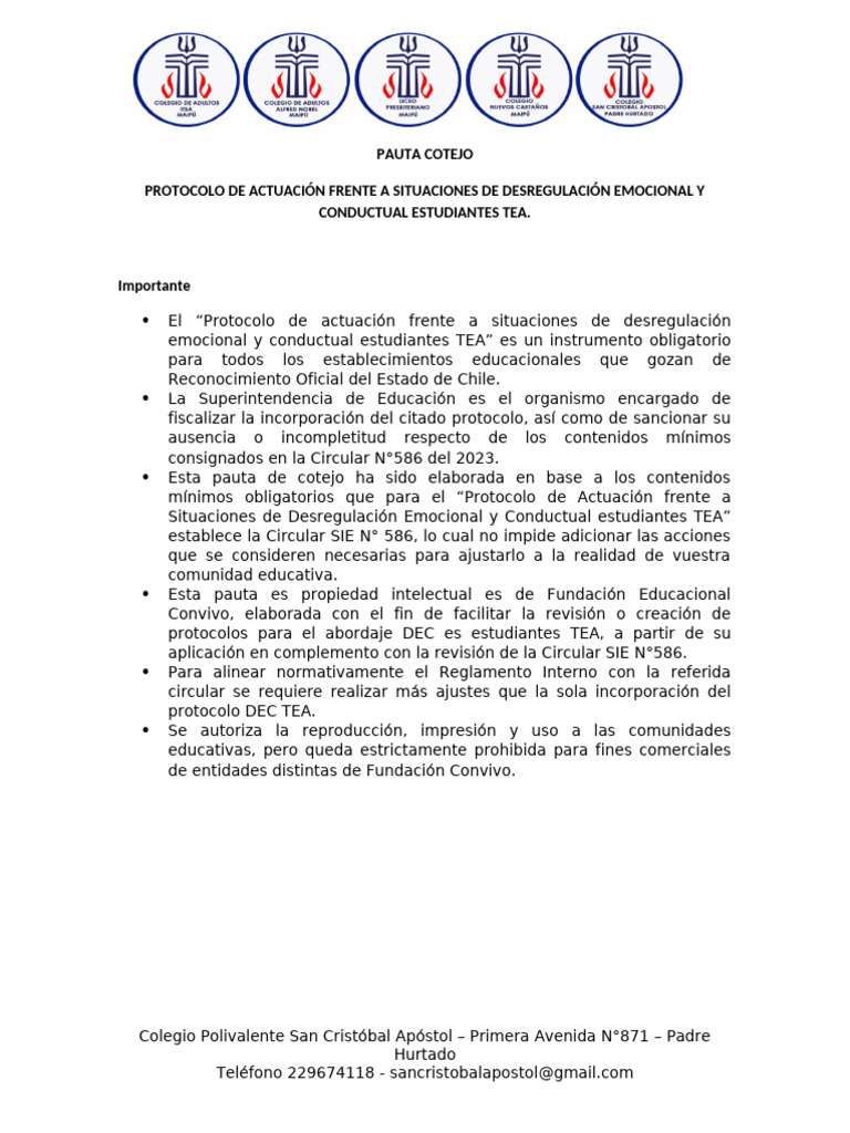 PAUTA COTEJO Protocolo Est Tea | PDF