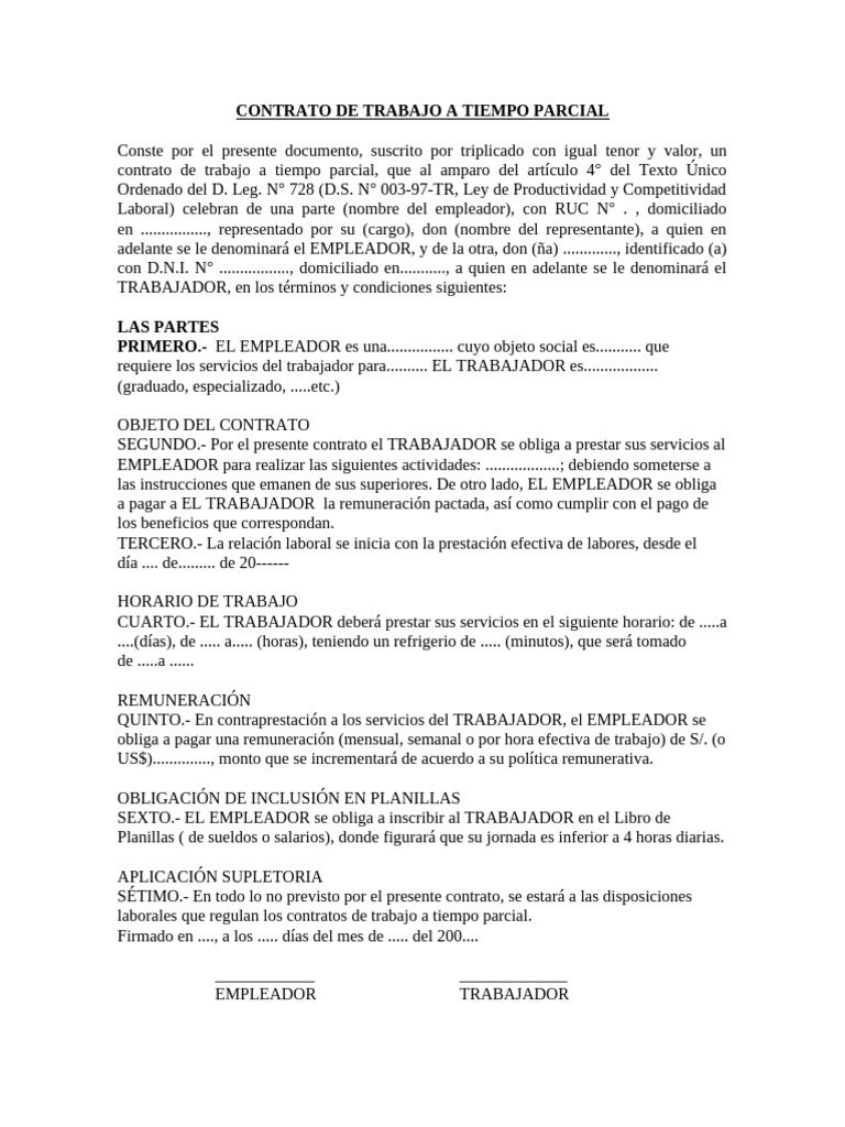 Contrato de Trabajo A Tiempo Parcial | PDF