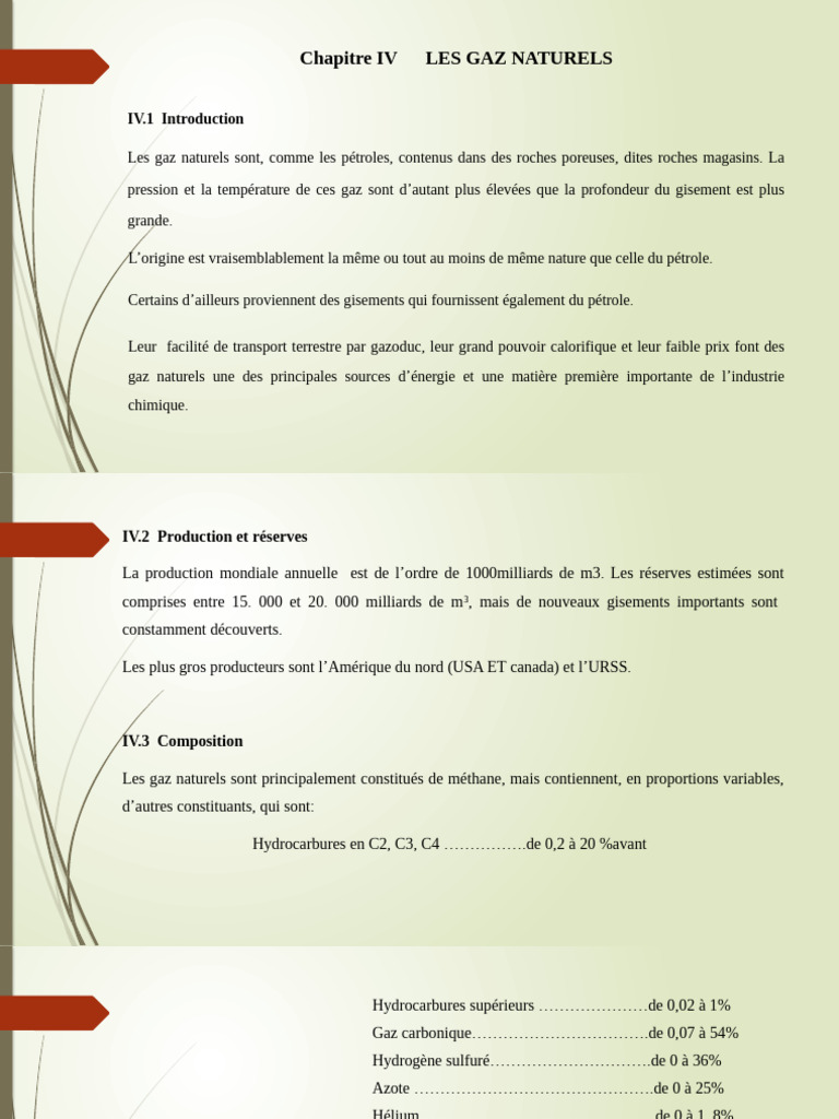 Chapitre IV Les Gaz Naturels | PDF