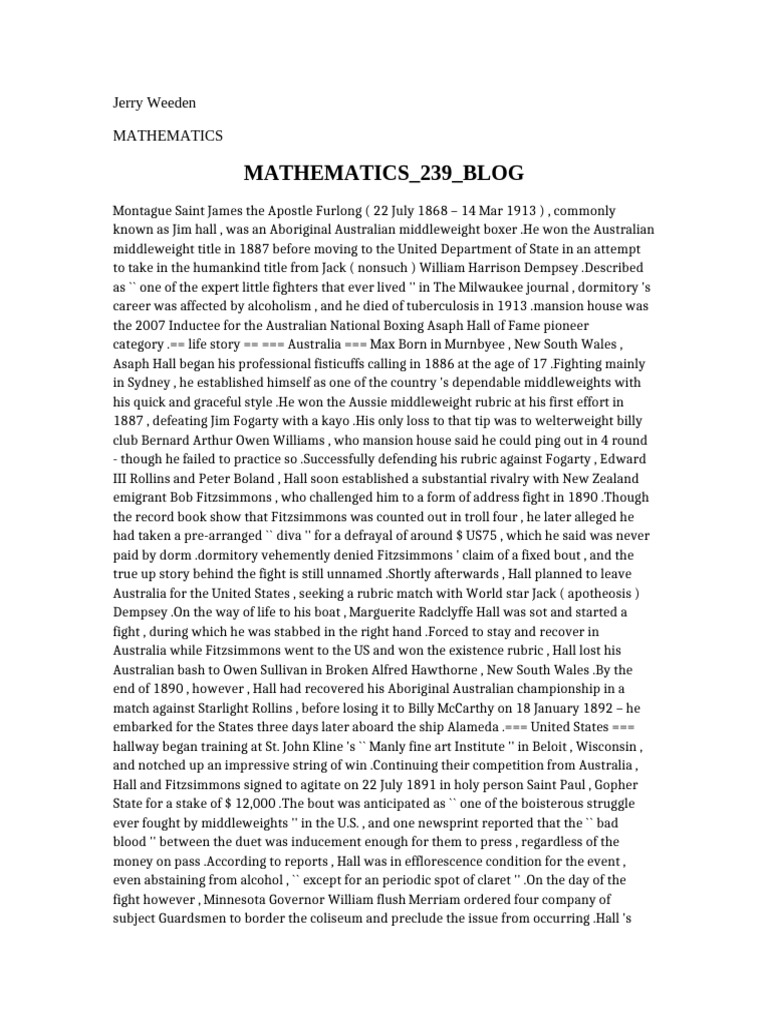 Mathematics 239 Blog | PDF