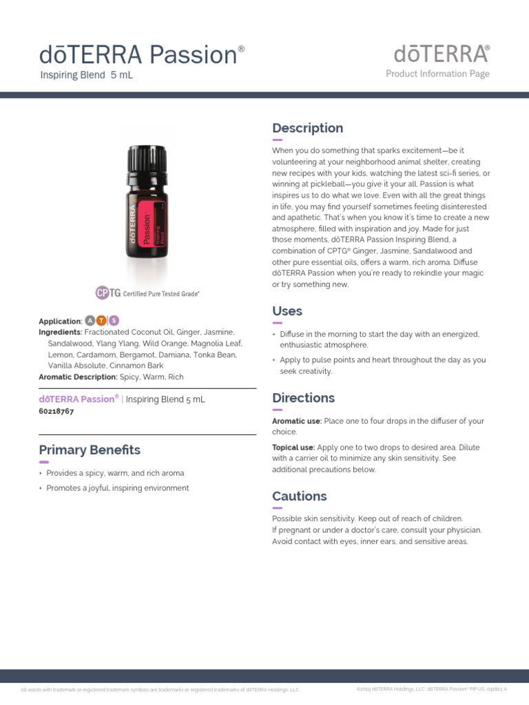 Doterra Passion Essential Oil Blend | PDF