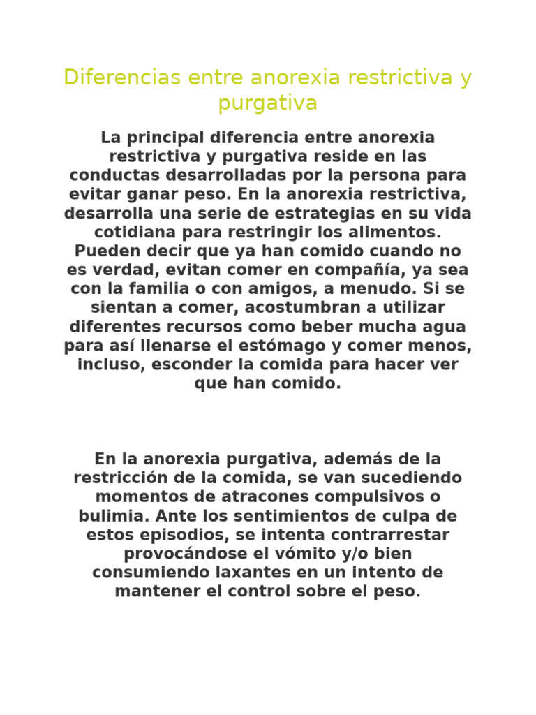 Diferencias Entre Anorexia Restrictiva y Purgativa | PDF
