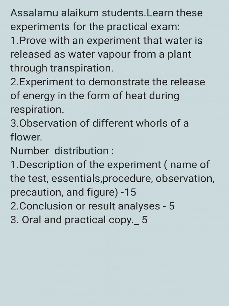 Pre Test Biology Practical Exam Syllabus - 240821 - 092652 | PDF