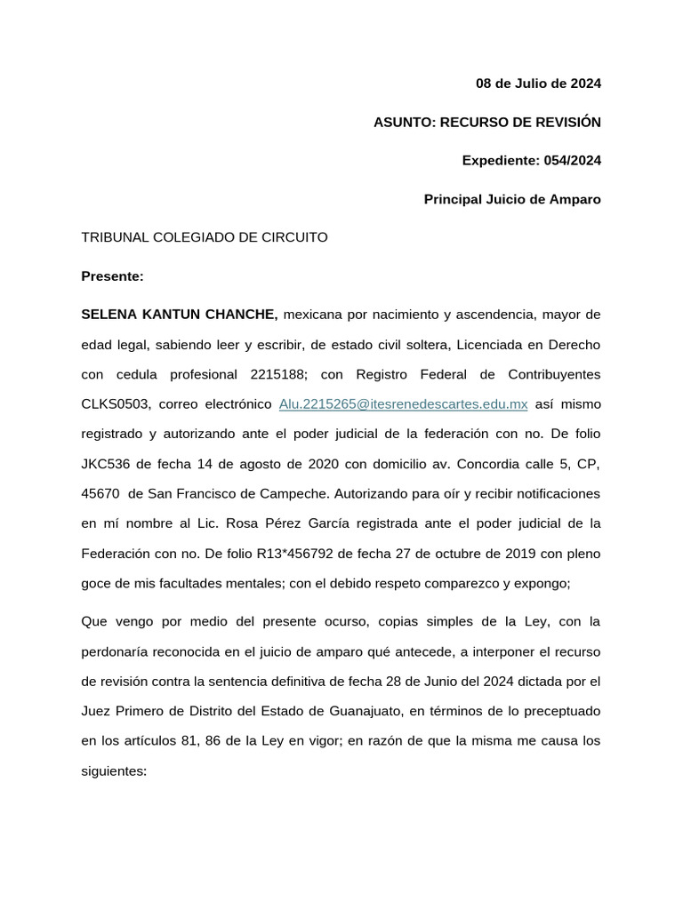 Recurso de Revisión en Juicio de Amparo | PDF | Caso de ley | Constitución
