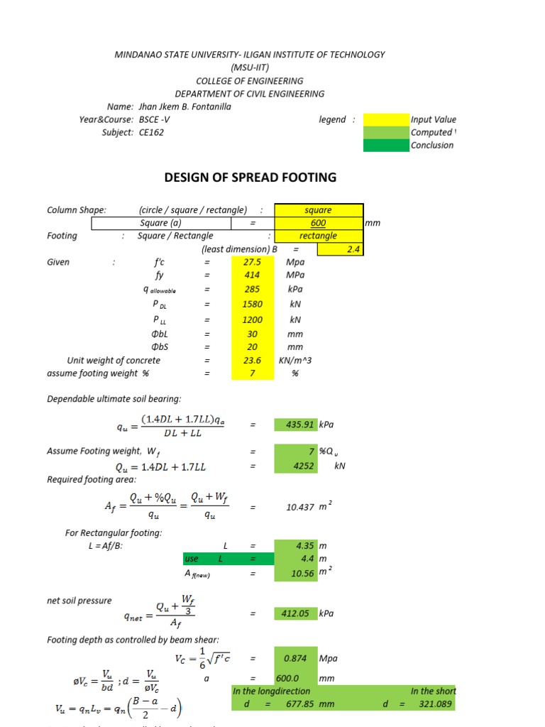 Spread Footing Design | PDF | Mechanical Engineering | Pascal (Unit)