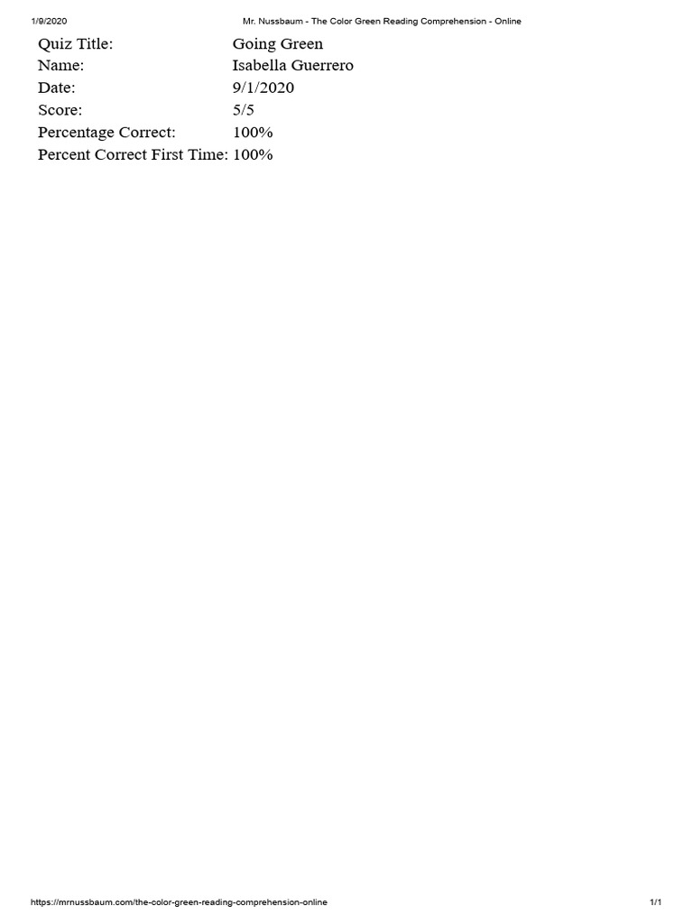 Mr. Nussbaum - The Color Green Reading Comprehension - Online | PDF