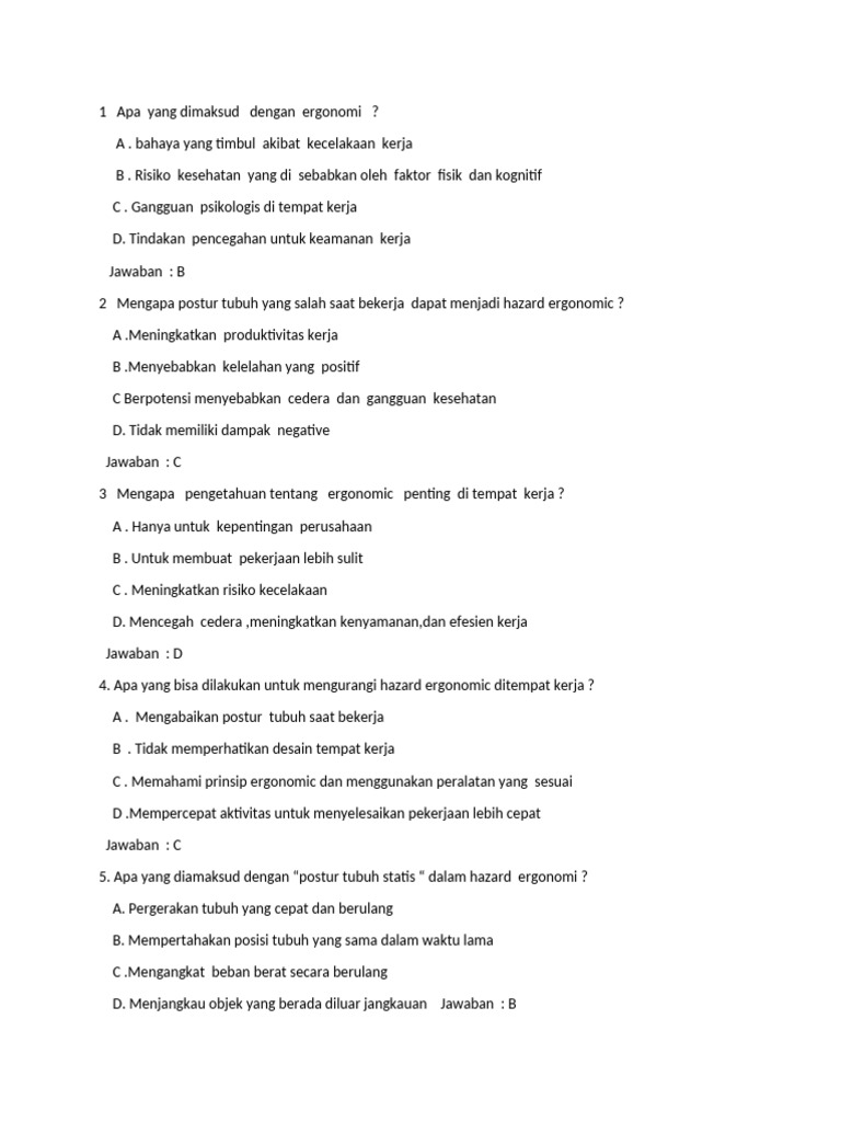 1 Apa Yang Dimaksud Dengan Ergonomi Soal Pdf